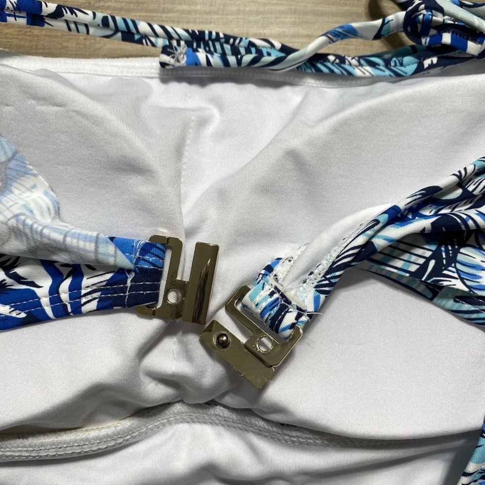 Stylish Swimwear Womens One Piece Floral Ruffle Halter Swimsuit Size‎ L Blue